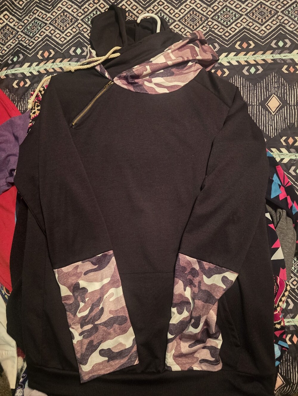 Black Hoodie with Camo Accent